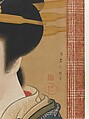 Woman Applying Makeup, Gion Seitoku (Japanese, active 1789–1830), Hanging scroll; ink and color on paper, Japan